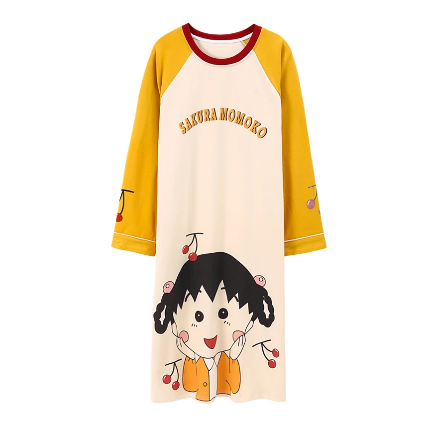 Women Nightgowns 2021 New Spring And Autumn Cotton Female Nightdress Lovely Long-Sleeve Sleepwear Teenager Girl Cartoon Q06