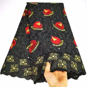 

Most popular 100% Cotton Fabric YCS26 double-colors beautiful flowers pattern with rhinestones Swiss Voile Lace dress Fabric