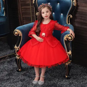 

girl dress Children's long lace dress new flower mesh tutu popular cute Christmas elegant princess dress