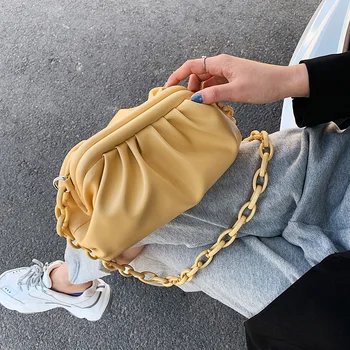 

Pleated Cloud Acrylic Strap Shoulder Bag for Women Female New 2020 Messenger Bag Soft Leather Dumpling Bag Chain Crossbody Bag