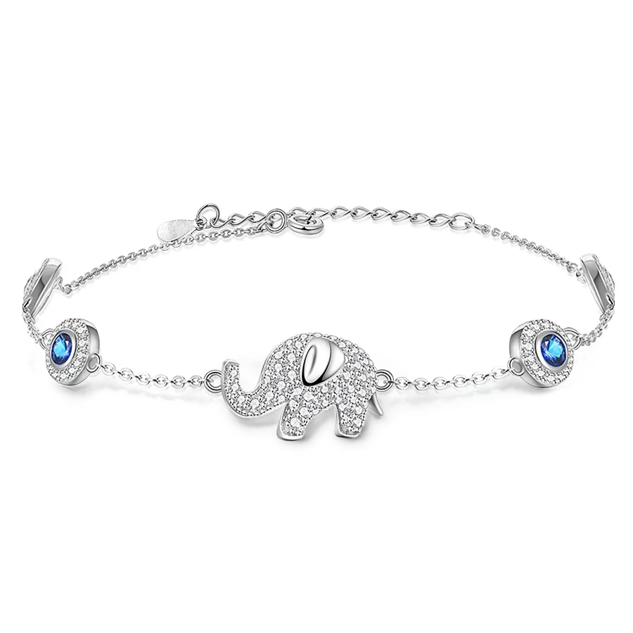 Браслеты KALETINE Luck Elephant от сглаза для женщин, 925 пробы, серебряные, синие камни, мужские браслеты с кристаллами,, ювелирные изделия ручной работы - Окраска металла: White Gold Color