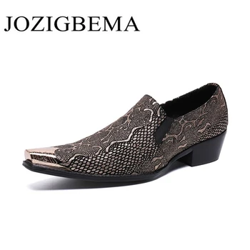 

Wedding Shoes Slip On Man Formal Dress Loafers Genuine Leather Handmade Metal Tips Wedding Party Men's Shoes