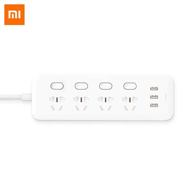 

Original Xiaomi Mijia Power Strip Socket Strip 4 Ports Plug 4 Switch Control 3 USB Quick Charge Outlet Extension Socket AC 250V