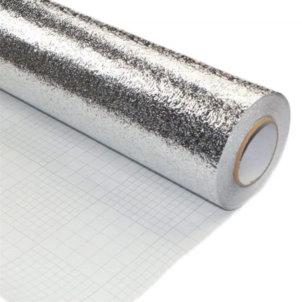Silver Oil-proof Waterproof Kitchen Stickers Aluminum Foil Kitchen Stove Cabinet Self Adhesive Wall Sticker Diy Wallpaper Decor kitchen splatter screen kitchen splash guard