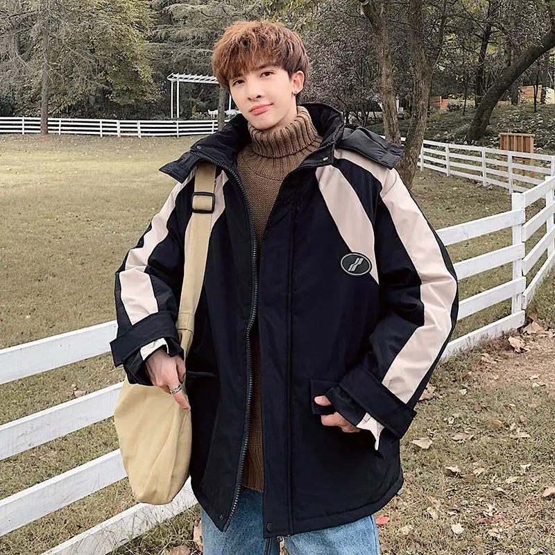 

2020 Winter Men's Solid Color Coats Loose Hooded Cotton-padded Clothes Snow Jackets Casual Trench Fashion In Warm Parkas M-5XL