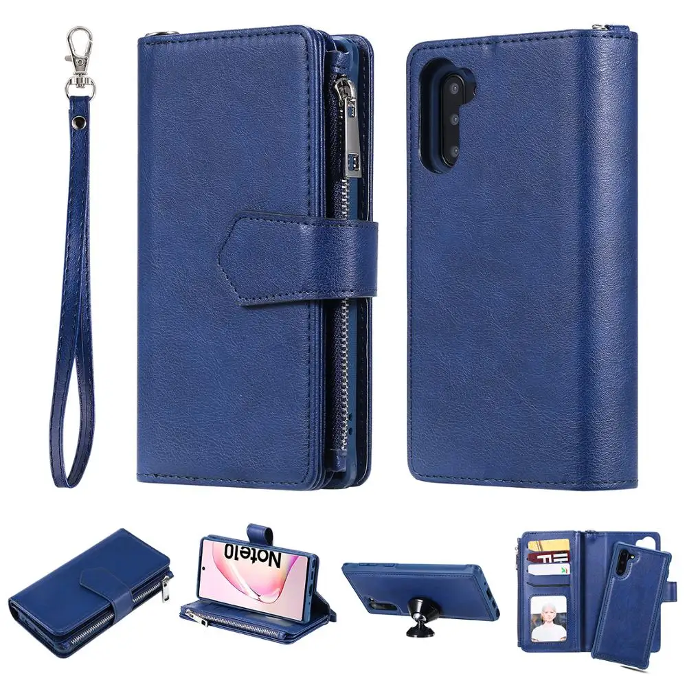 

For Samsung Note 10 Phone Case Magnetic Detachable Zipper Wallet Multi Card Case Lanyard New Arrival Leather Skin Case of 2019