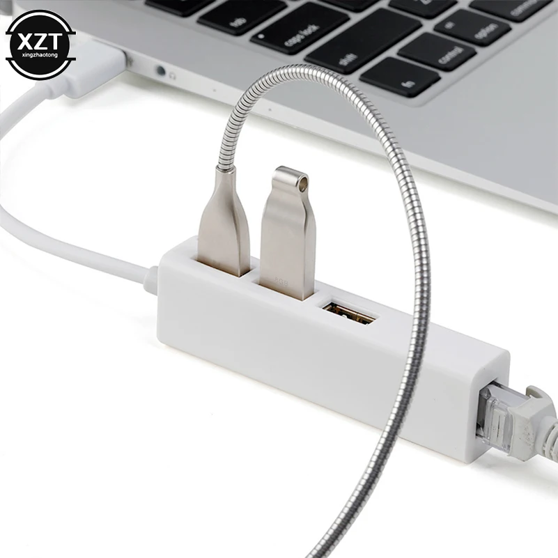 USB 이더넷 USB-RJ45 허브 이더넷 어댑터 네트워크 카드, 맥북 윈도우용 무료 랜 드라이버, 3 포트 USB 허브, 10 M, 100M