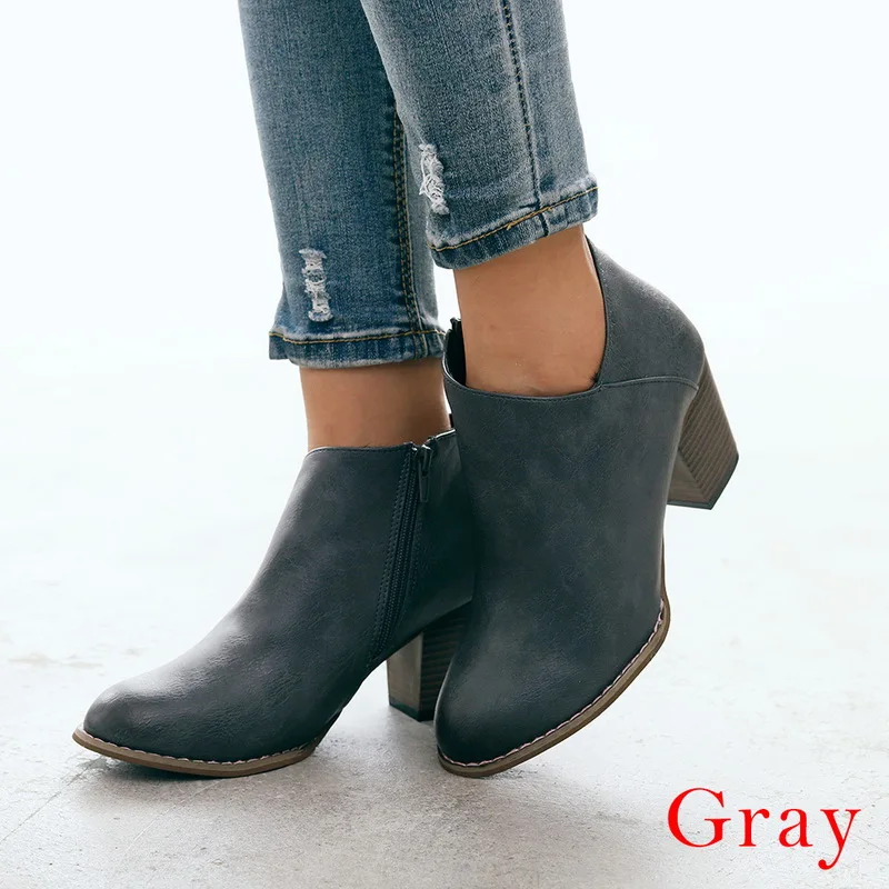 WENYUJH; коллекция года; женские модные сандалии; повседневные однотонные туфли-лодочки из флока на каблуке; сандалии на молнии; женская обувь - Цвет: gray