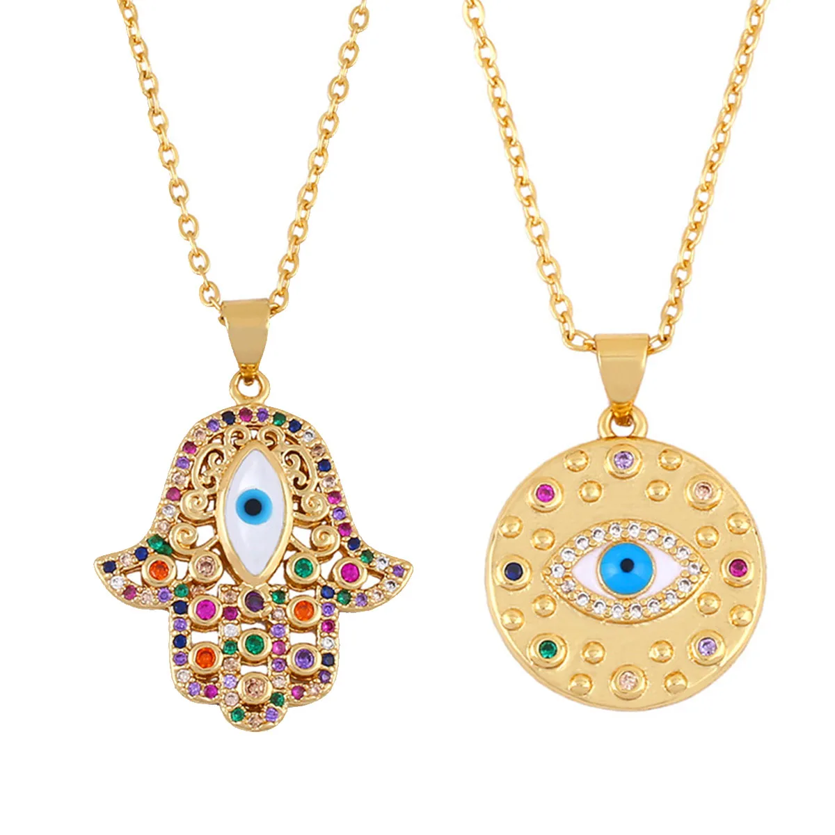 14k Rose Gold Mini Hamsa Hand Charm Pendant - With Cubic Zirconia, 17x8mm, On Chain (Not Included)