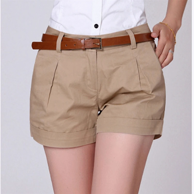 Hot Sale Korean Casual Design White Brown Suit Shorts For Women 2022 Fashion Solid High Waist Wide Leg With Belt | Женская одежда