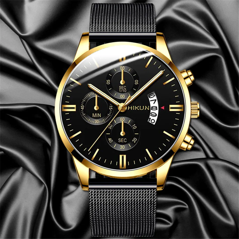 2022 Men Watches Luxury Famous Brand Men Stainless Steel Mesh Belt Calendar Watch Men Business Quartz Watch relogio masculino