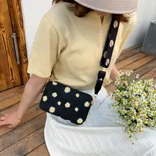 Новые модные маленькие женские сумки с маргаритками, широкая нейлоновая сумка-мессенджер на ремне через плечо, летняя маленькая квадратная сумка с принтом Новые модные маленькие женские сумки с маргаритками, широкая нейлоновая сумка-мессенджер на ремне через плечо, летняя маленькая квадратная сумка с принтом