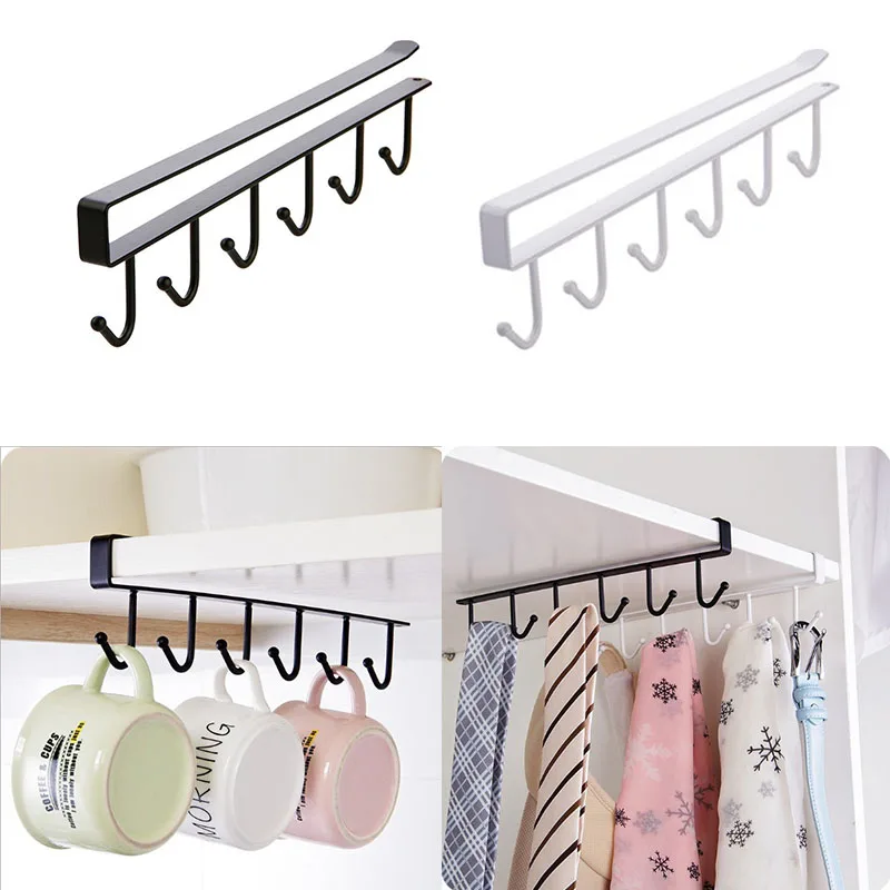 Six hook kitchen iron art no trace nail ambry received hanging rack multi-functional wardrobe row finishing | Дом и сад