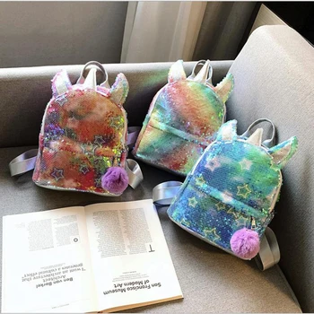 

YXZ New Colorful Gradient Sequins Unicorn Backpack For Women 2020 Trend Young Girl School bag школьный рюкзак cartable licorne