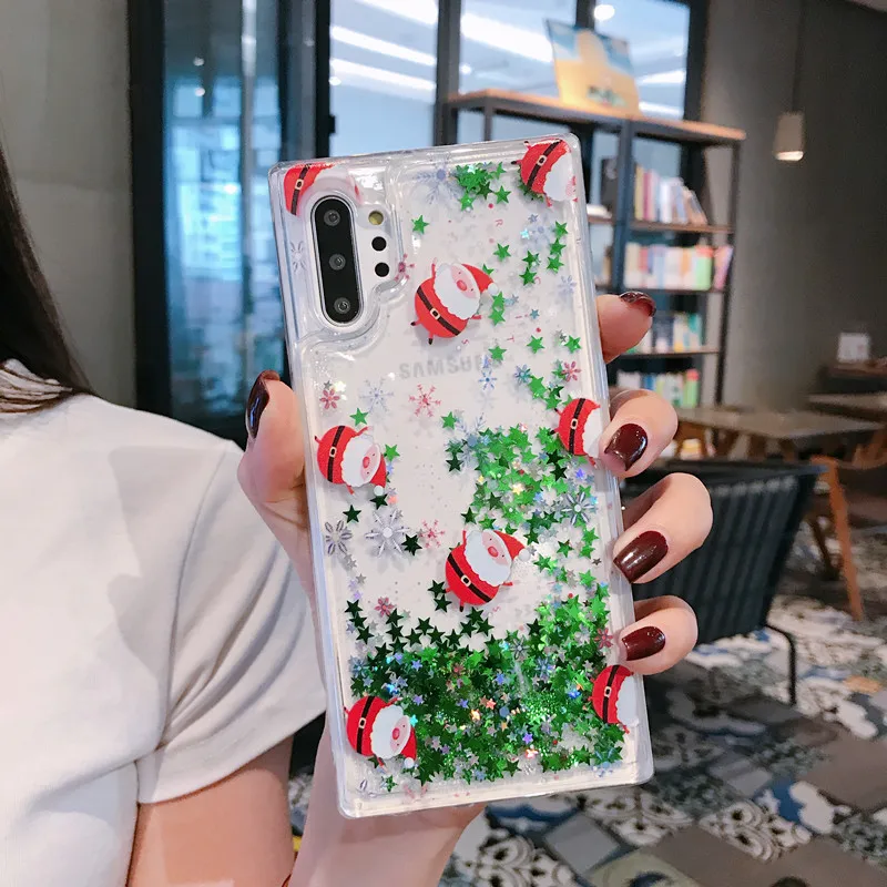 Case For Samsung Note 10 Plus S10e S10 Plus S9 S8 S7 Edge Cover Christmas Santa Claus Elk Glitter Quicksand Clear New Year Coque (8)