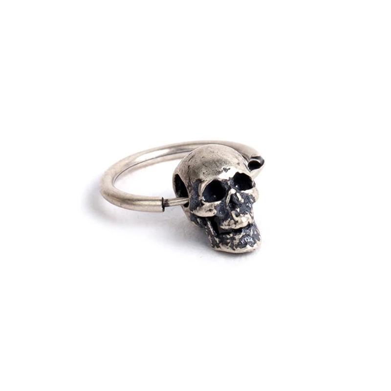 925 Solid Sterling Silver Skull Skeleton Biker Men Huggie Hoop SINGLE Earring A1344