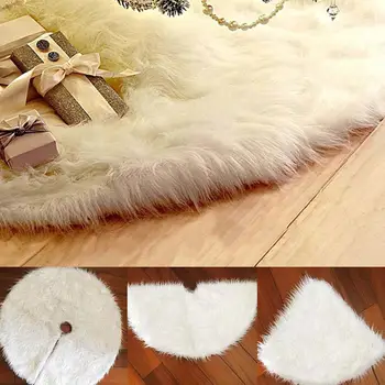 

90cm Plush Christmas Tree Skirt Carpet Floor Mat Cushion Home Party Ornament Christmas plush tree dress коврик под елку