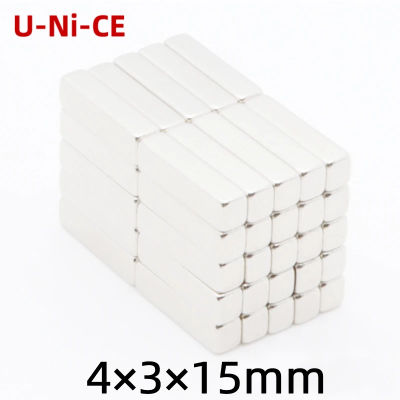

u-ni-ce 5/50 pcs Powerful N35 Neodymium Magnets 4*3*15mm Super Strong block Diy Magnets NdFeB Permanent Magnets