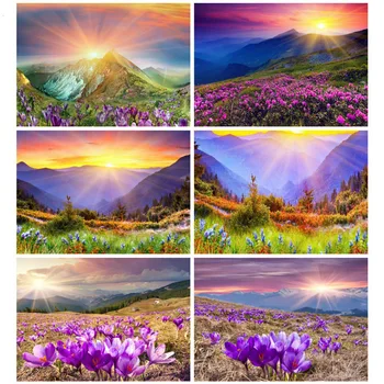 

Huacan Diamond Painting 5d Scenery Diamond Art Full Drill Mosaic Sunset Embroidery Cross Stitch Flower Home Decoration