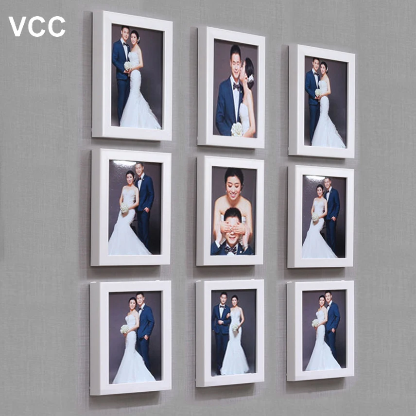 

9 Pcs/Set Black Classic Photo Frame For Wall Hanging Wedding Couple Recommendation White Pictures Frames Wall Frame Home Decor