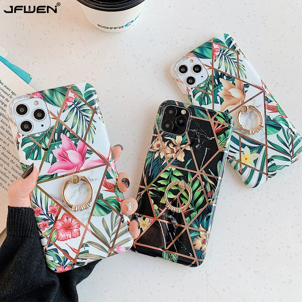 Чехлы для телефонов с кольцом на палец и цветком iphone 12 Mini 11 Pro XS Max X XR 7 8 6S 6 Plus SE 2020