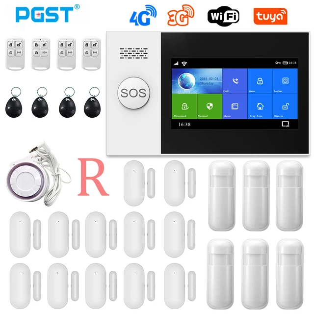 PGST PG-107 4G Tuya Wireless Home WIFI GSM Home Security With Motion Detector Sensor Burglar Alarm System Support Alexa & Google R.