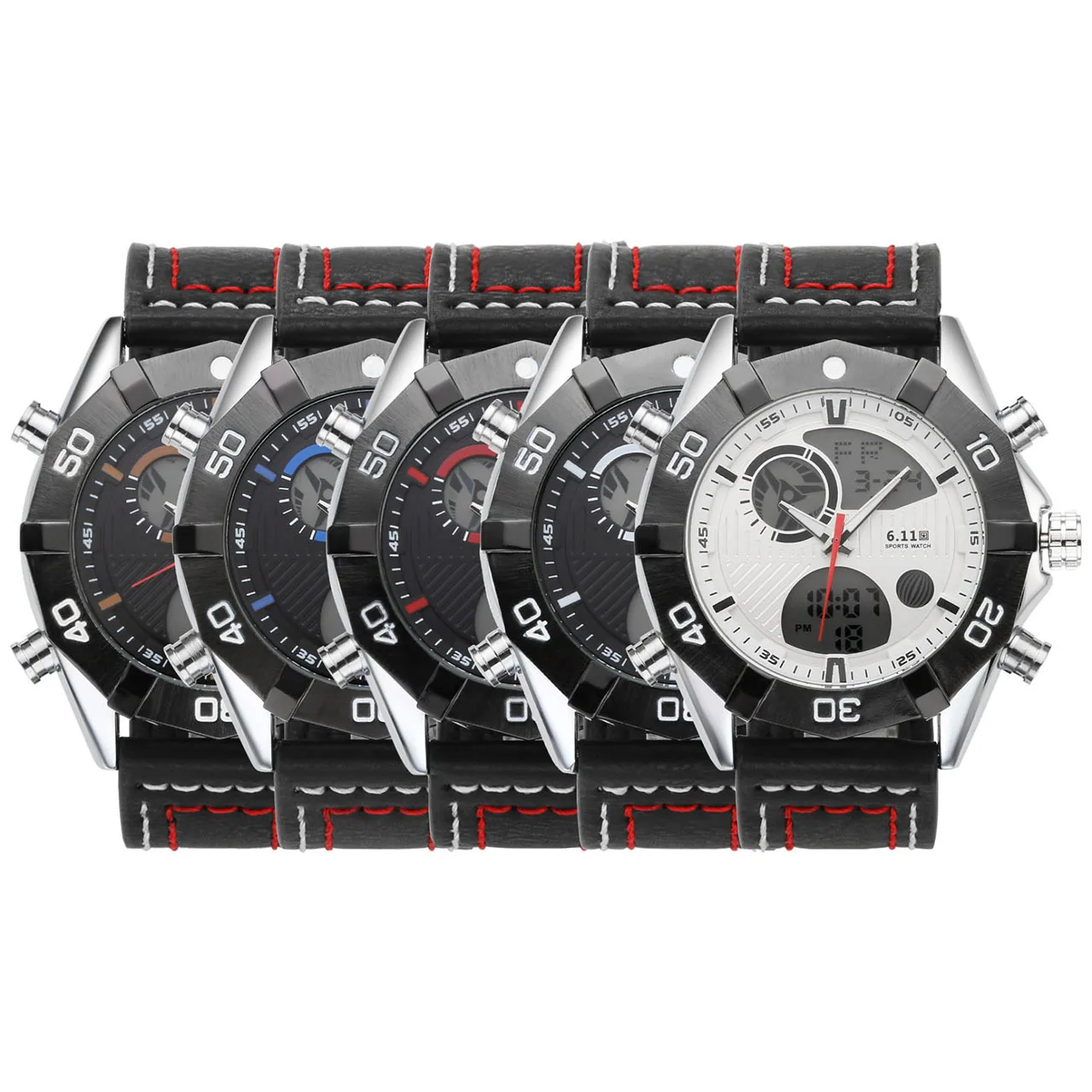 

611 Date Water-Resistant Seconds Night Light Dual Display Silicone Band Watch