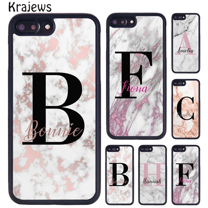 Krajews Personalised White Pink Marble initials Name Custom Phone Krajews Personalised White Pink Marble initials Name Custom Phone