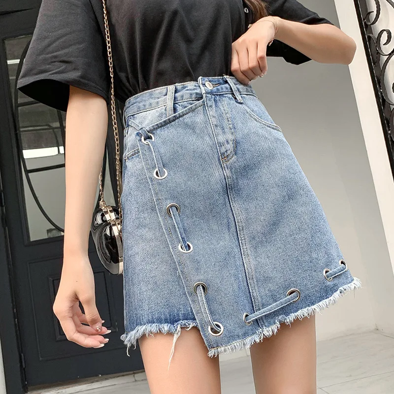

Photo Shoot Denim Skirt 2019 New Style Women's Korean-style Sense of Design Cross Lace-up Skirt Fashion
