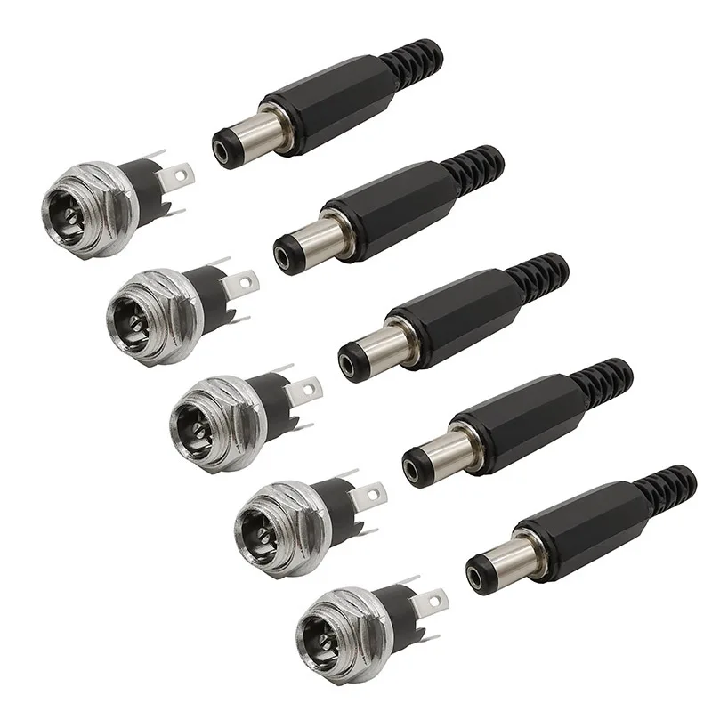 Fuente de alimentación de 5,5mm x 2,1mm, 5,5x2,1 CC, Conector de clavija + adaptador de Terminal de montaje de Panel de Metal hembra, enchufe, conectores DC