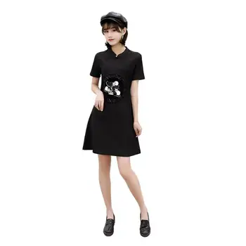 

Shanghai Story 2020 New Sale Short Sleeve Black Qipao Chinese Dress Blend Linen Cheongsam Women's Dress 2 Style