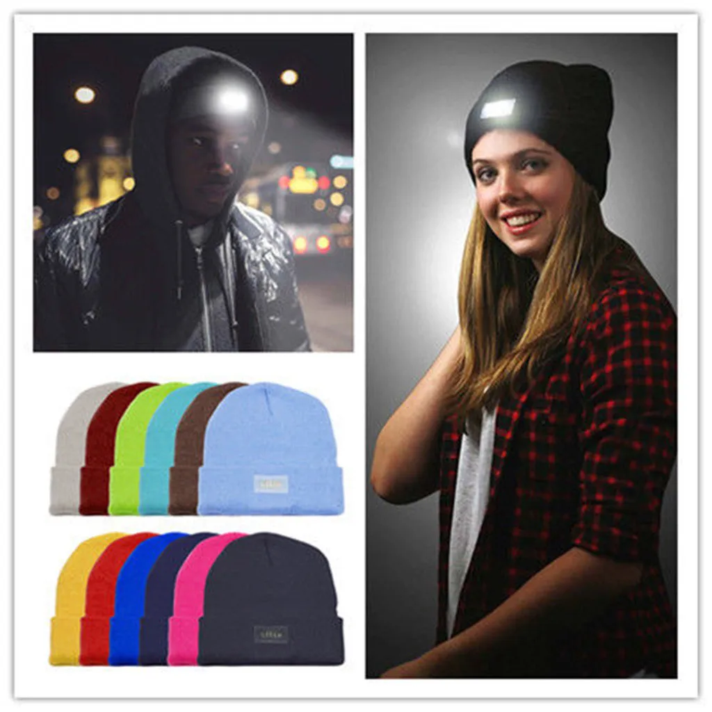 

Unisex Adult LED Light-up Knitted Night Run Hat Warm Winter Beanie Outdoor Hat Woman Man Running Lighting Knitting Woolen Caps