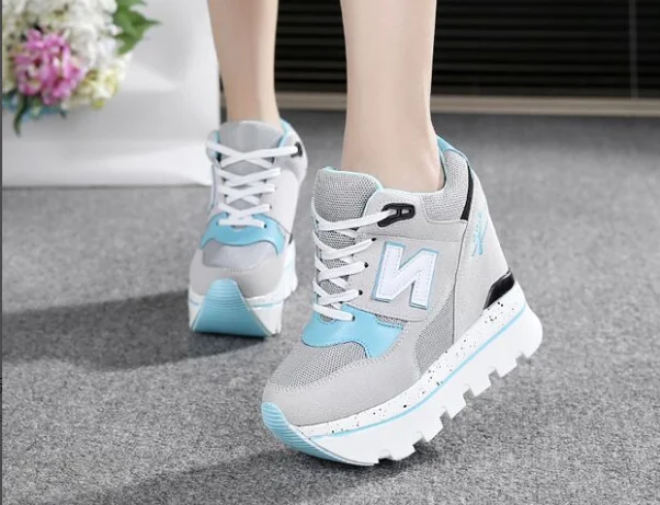 Woman Platform Shoes Hidden Heel Height Increasing Mesh Casual Wedges Shoes Female Chaussure Femme 11cm Heels Sneakers - Цвет: 03