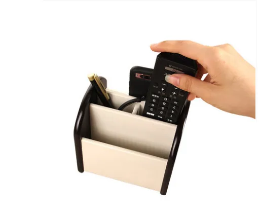 Multi-function 3 Grid Desktop Pen Holder Office School Stationery Storage Case Wood Box Desk Pen Pencil Organizer Phone Holder