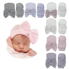 

New Baby Hat with Big Bow Gloves Set Spring Baby Beanie Cap for Baby Girl Boy Newborn Accessories Soft Infant Bonnet Hat