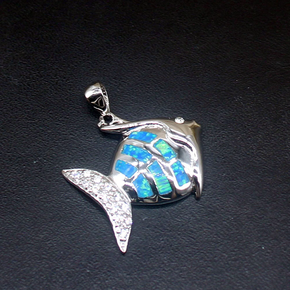 

Gemstonefactory Jewelry Big Promotion 925 Silver Australian Blue Opal Fish Shape Women Ladies Gifts Necklace Pendant 20214526