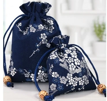 Последний счастливый Вишневый мешочек Китайский шелковый мешок парча шнурок Подарочный мешочек для украшений мешочек Маленькая рождественская ткань сумки 50 шт - Цвет: Темно-синий