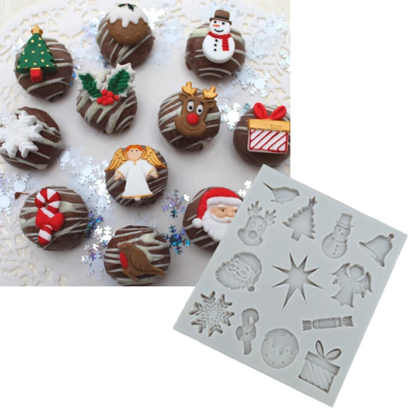 

Christmas Embellishments Mold Fondant Cake Decor Tools Silicone Molds Sugarcrafts Chocolate Baking Tools for Cakes Gumpaste Fimo