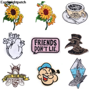 

12pcs/lot E1891 Cartoon Power Man Cat Bee Iron on Embroidered Clothes Sunflower Patch Clothes Coffee Sticker Apparel Accessory