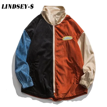 

LINDSEY SEADER 2020 Men Corduroy Jacket Fashion Patchwork Outerwear Coat Parka Pilot Jacket for Male Casual Social Jacket Coat