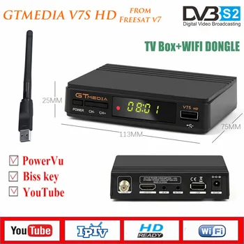 

GtMedia DVB-S2 V7S HD H.264 Digital Satellite TV Receiver Support Cccam Youtube Bisskey Dolby AC3 IP-TV Tuner Decoder With WiFi
