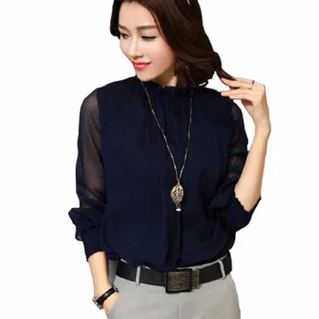

5 Colors Solid Women Blouses Autumn Long Sleeve Chiffon Blouse Women's Clothing Sexy Mesh Women Shirt x