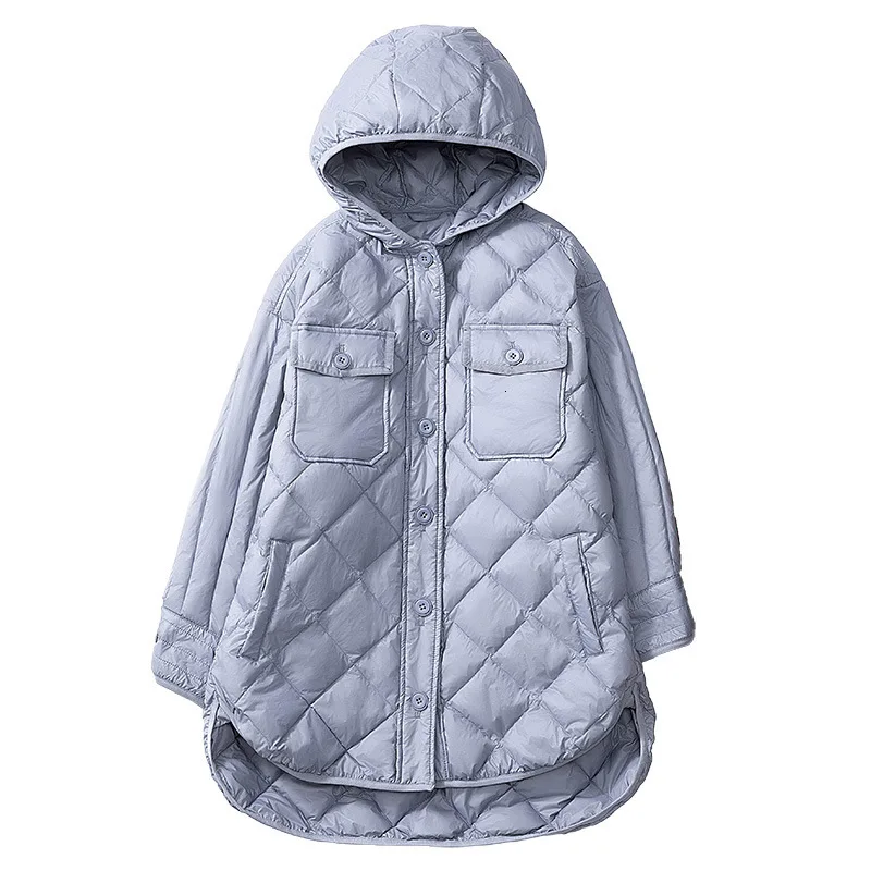 Женская Весенняя стеганая длинная куртка с капюшоном, белый утиный пух ...