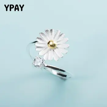 

YPAY Clear Zircon Daisies Flowers Open Rings For Women High Quality 100% Real 925 Sterling Silver Jewelry Christmas Gift YMR492