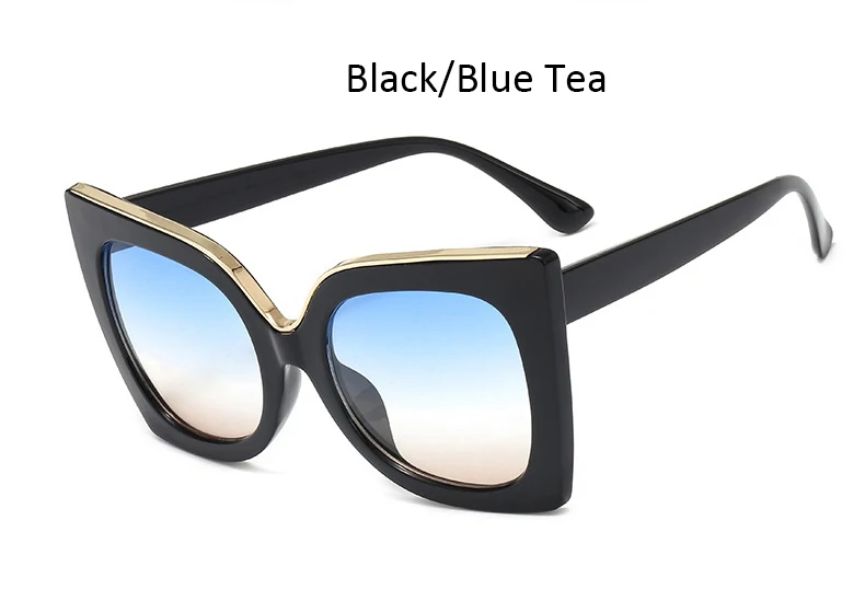 Большие черные солнцезащитные очки с бабочкой кошачий глаз, женские брендовые дизайнерские винтажные градиентные стильные солнцезащитные очки, женские ретро очки - Цвет линз: Black Blue Tea