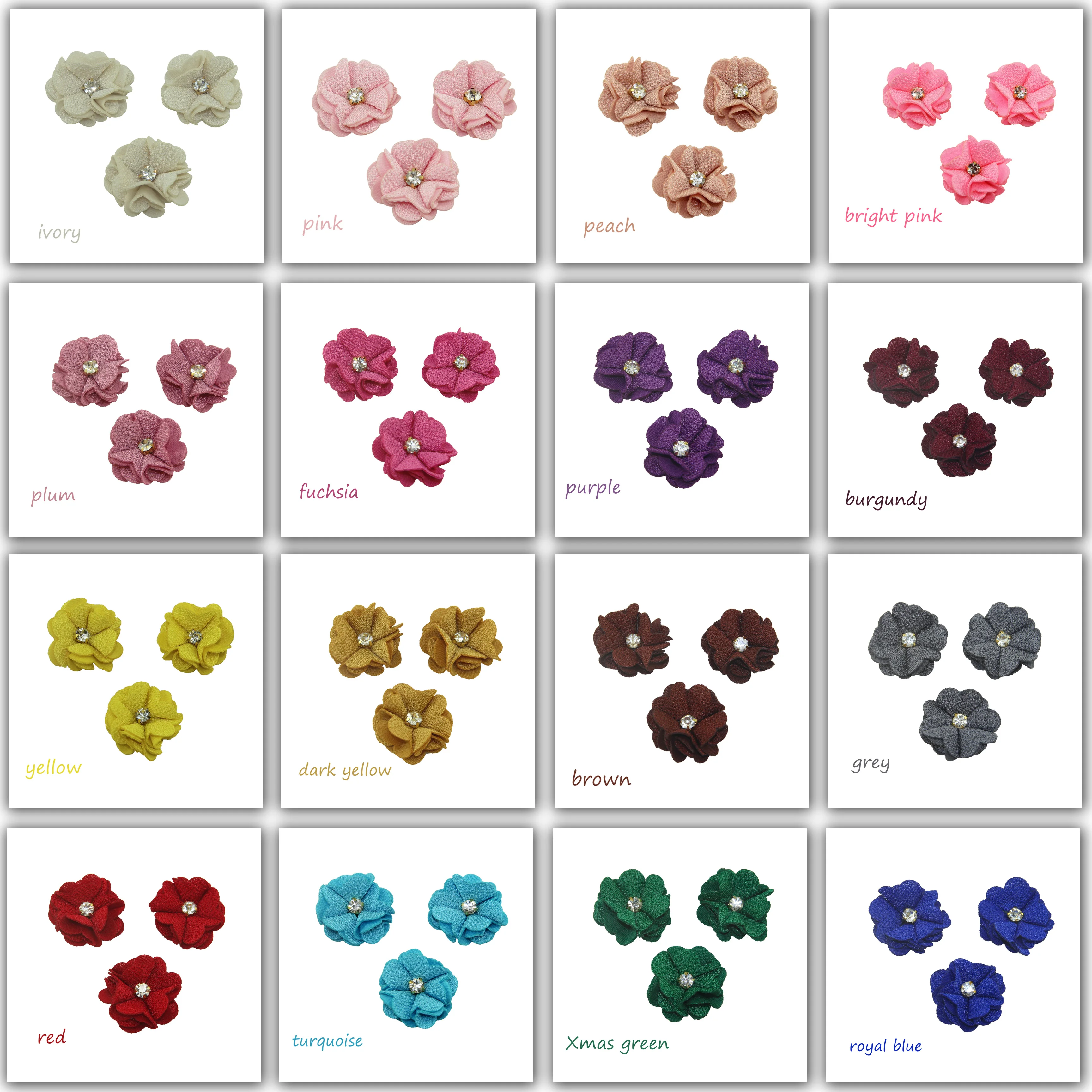 

12pcs/lot 3.5cm 5 Disc Fabric Artificial Flower With Acrylic diamond Cheap Flower For Wedding Decoration Party Cloth Dress