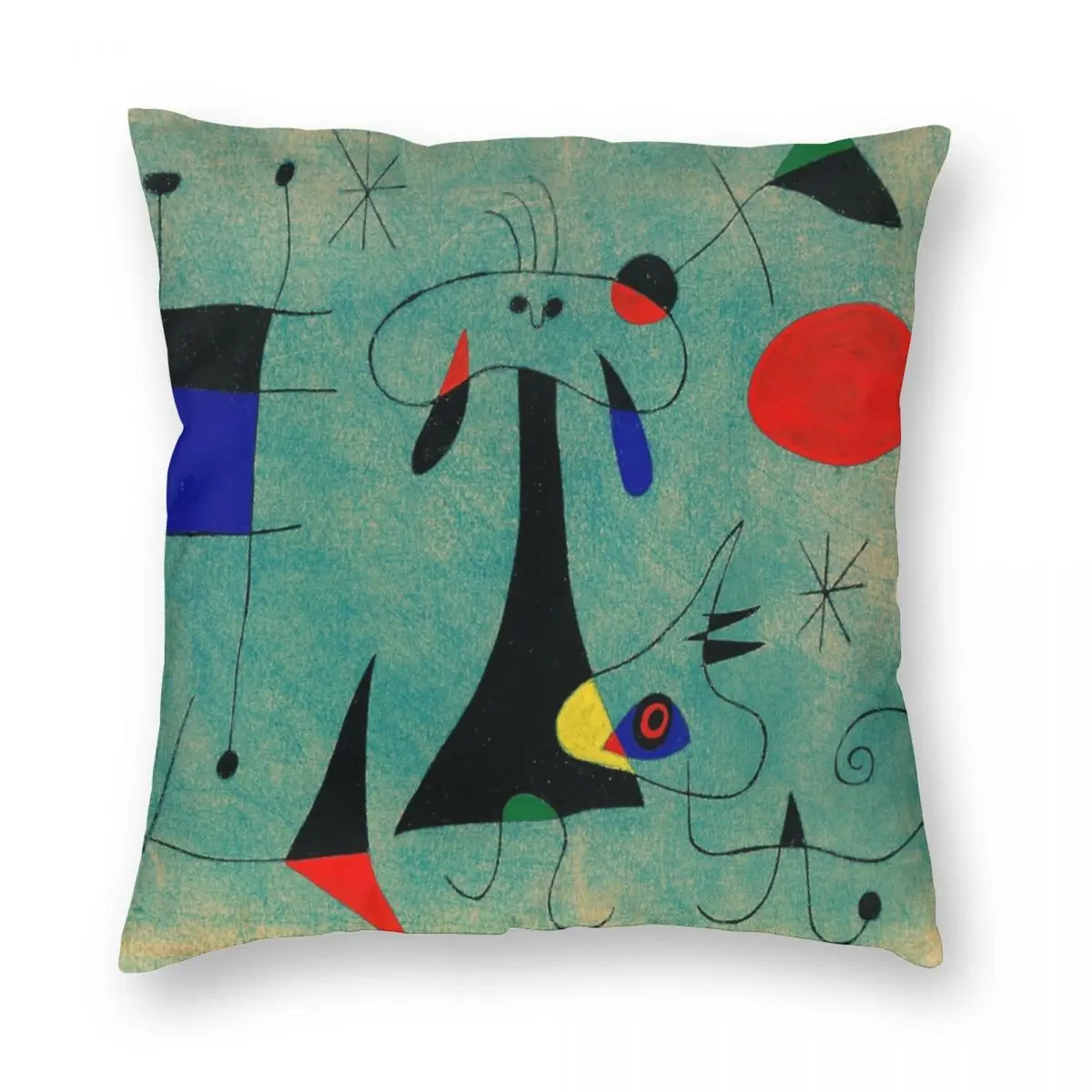 

Joan Miro Personnage Chien Oiseaux Square Pillowcase Polyester Linen Velvet Creative Zip Decor Room Cushion Case 18"