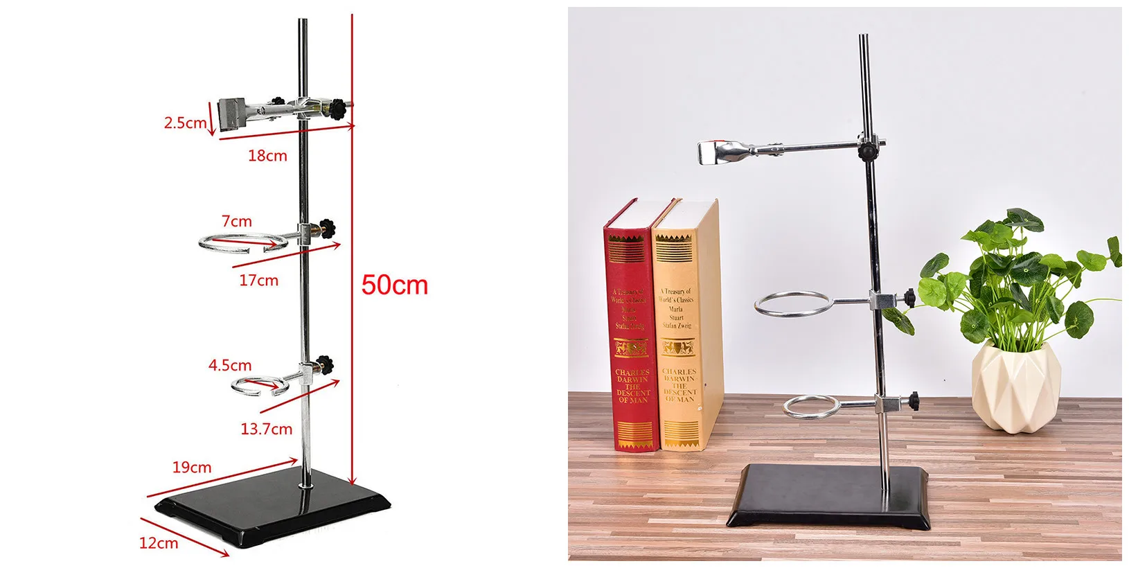1 Set 50CM Laboratory Ring Stand High Retort Stand Iron With Clamp Clip School Education Equipment Supplies laboratory clamps