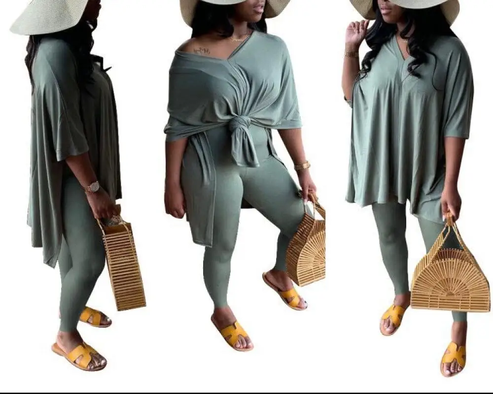 

Women Plus Size S-4XL Split Side Loose Tee Tops Pants Suit Active Wear Tracksuit Two Piece Matching Set Fitness Outfits