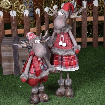 

Elk Figures Christmas Decorations for Home Retractable Reindeer Toy Red Christmas Dolls New Year Gift Merry Christmas